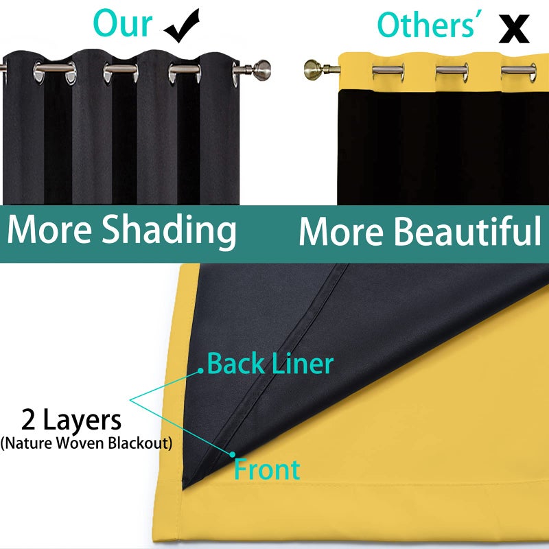 Yakamok 100% Blackout Curtains Energy Saving Thermal Insulated 2 Thick Layers Completely Blackout Drapes with Black Liner for Bedroom (52Wx84L,Mustard Yellow, Set of 2) - Image 5